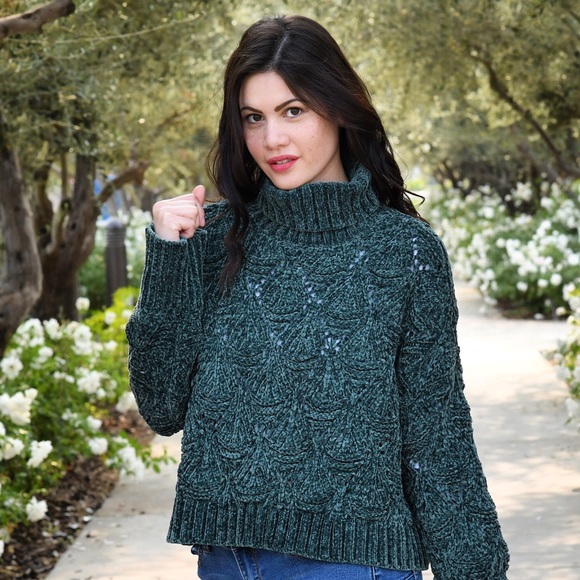 Sale Pol Chenille Knit Green Turtleneck 